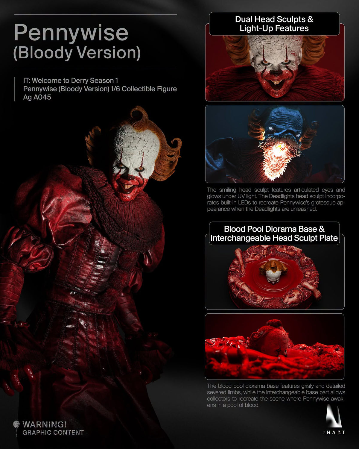 INART Collectibles: IT: Welcome to Derry Season 1 - Pennywise (Bloody Version) 1/6 Collectible Figure - Preorder Now