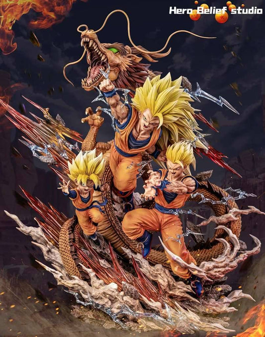 Hero Belief Studio - Dragon Ball Z: 1/6th Scale SS3 Goku, Gohan and Goten Dragon Fist GK Statue