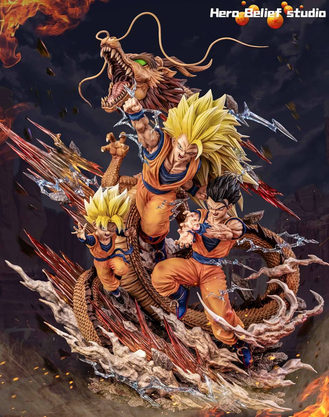 Hero Belief Studio - Dragon Ball Z: 1/6th Scale SS3 Goku, Gohan and Goten Dragon Fist GK Statue