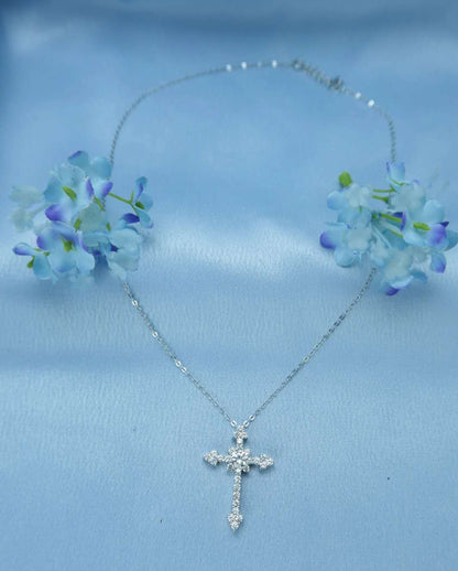 Moissanite Stones with Silver 925 Necklace - Small Cross