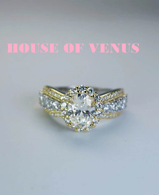 1.25ct Moissanite / 925 Silver & Gold Colour Ring - Honey Trap