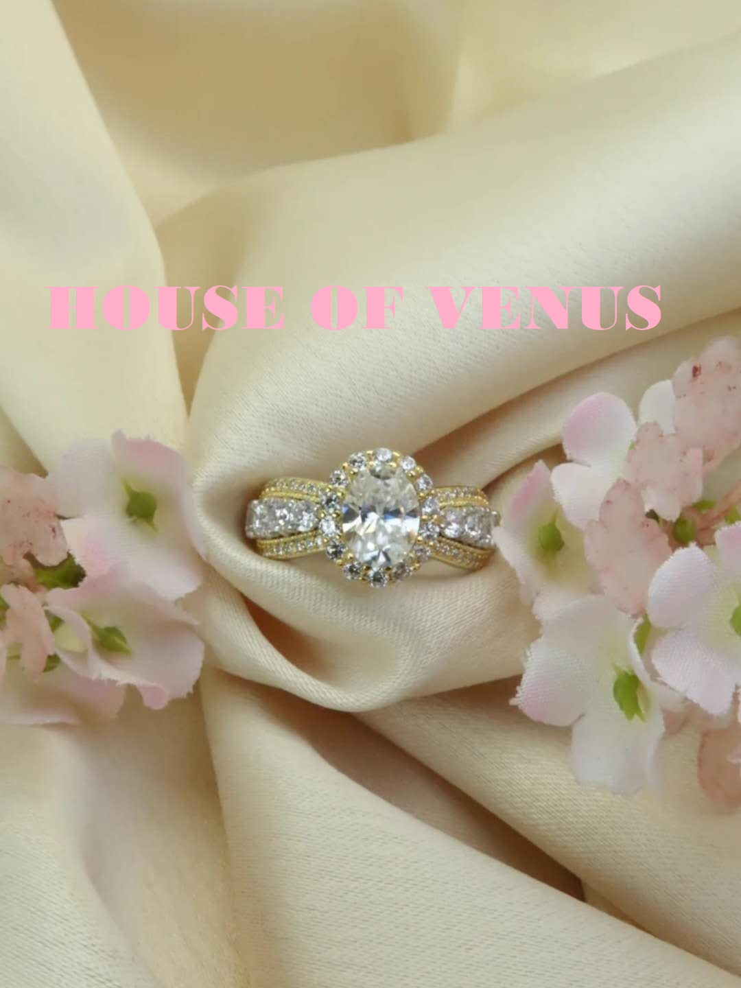 1.25ct Moissanite / 925 Silver & Gold Colour Ring - Honey Trap