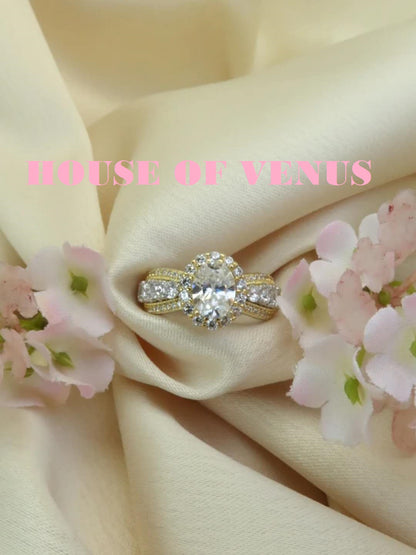 1.25ct Moissanite / 925 Silver & Gold Colour Ring - Honey Trap