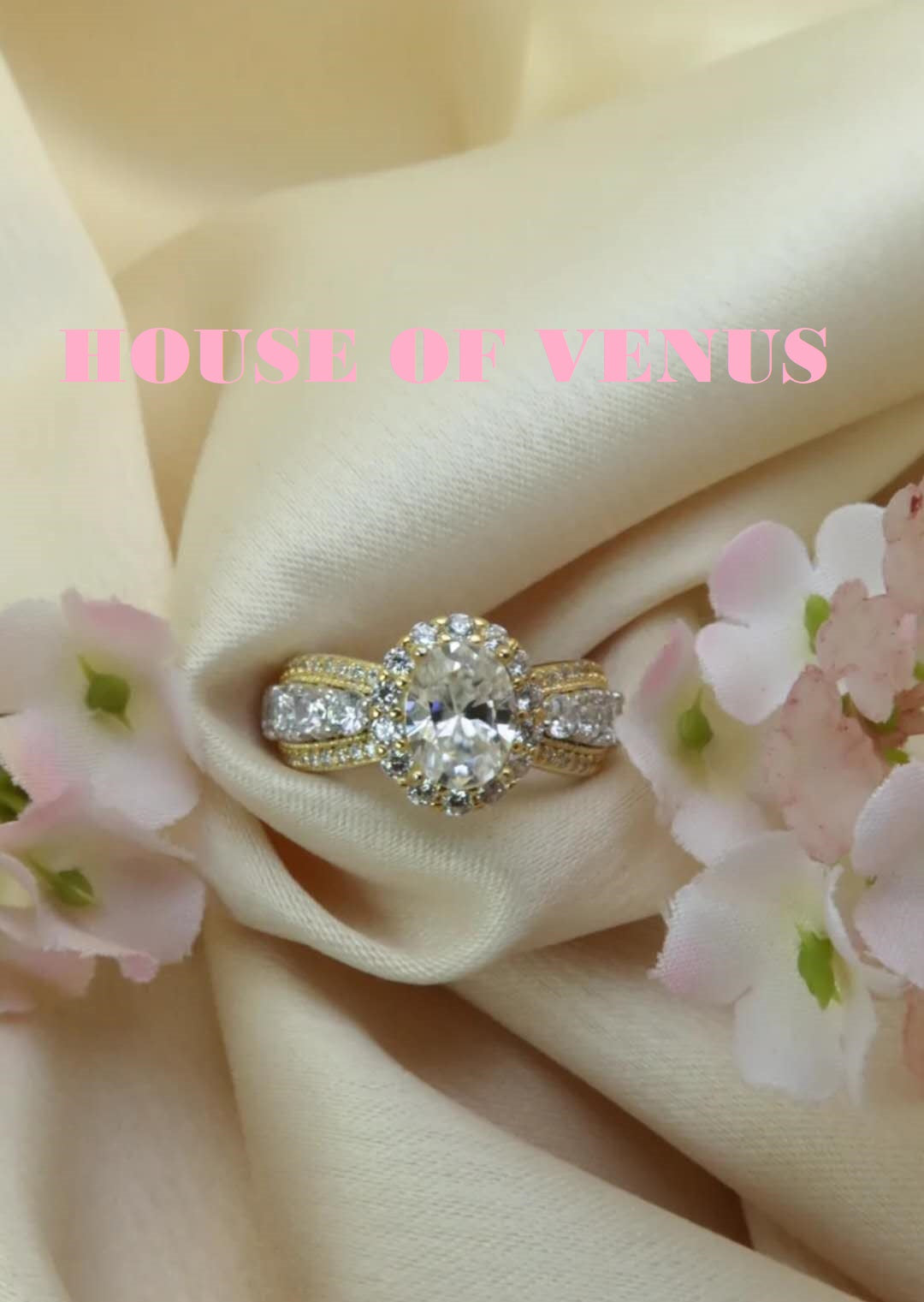 1.25ct Moissanite / 925 Silver & Gold Colour Ring - Honey Trap