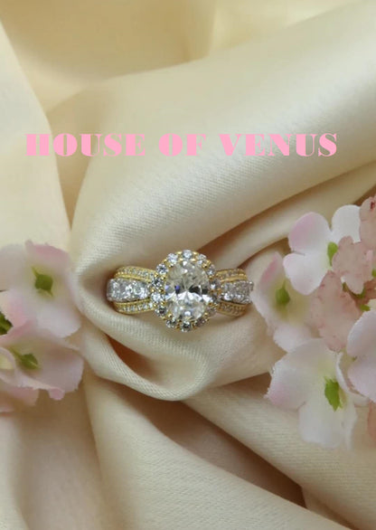 1.25ct Moissanite / 925 Silver & Gold Colour Ring - Honey Trap