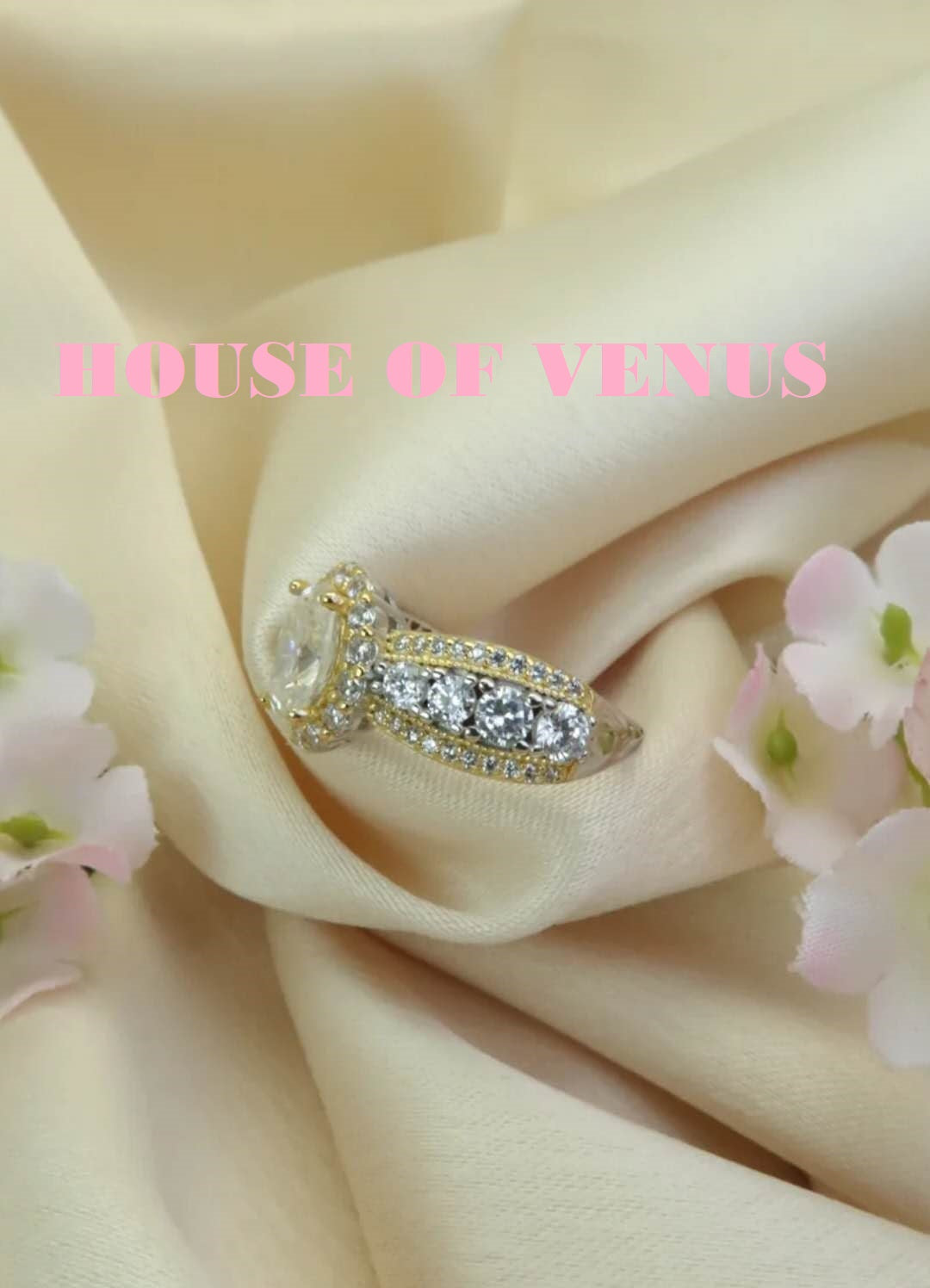 1.25ct Moissanite / 925 Silver & Gold Colour Ring - Honey Trap