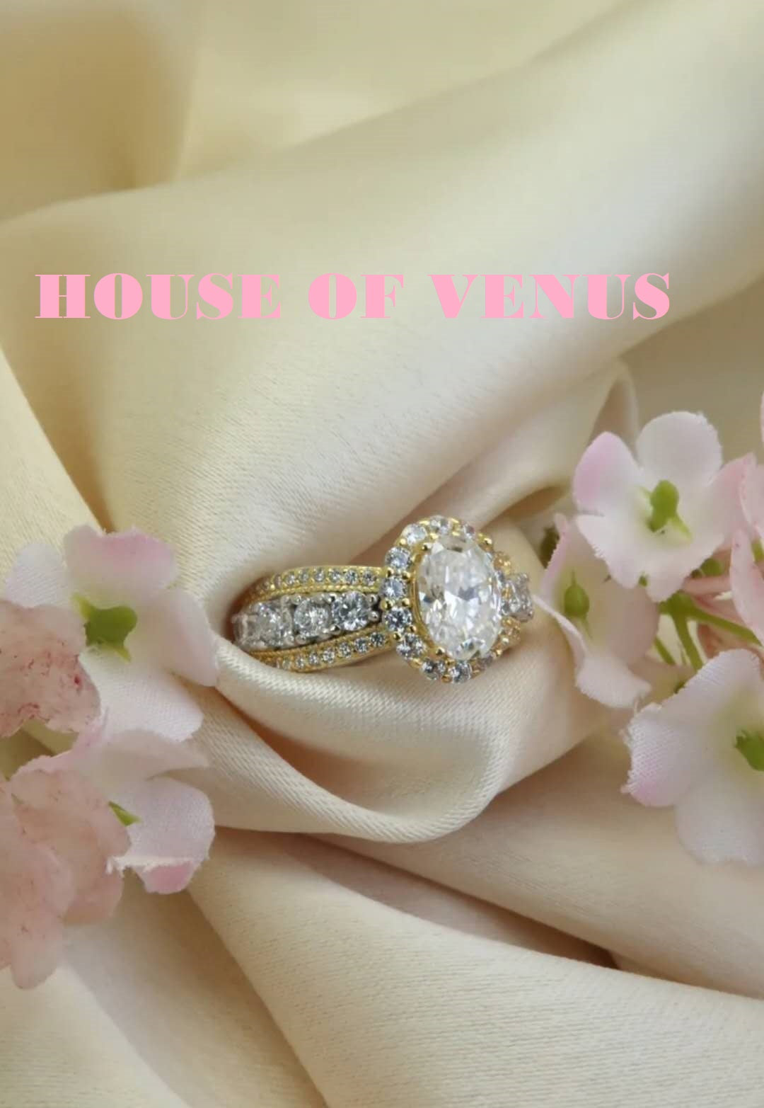 1.25ct Moissanite / 925 Silver & Gold Colour Ring - Honey Trap