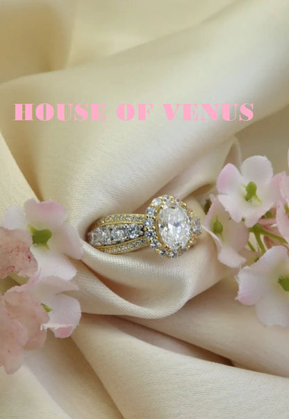 1.25ct Moissanite / 925 Silver & Gold Colour Ring - Honey Trap