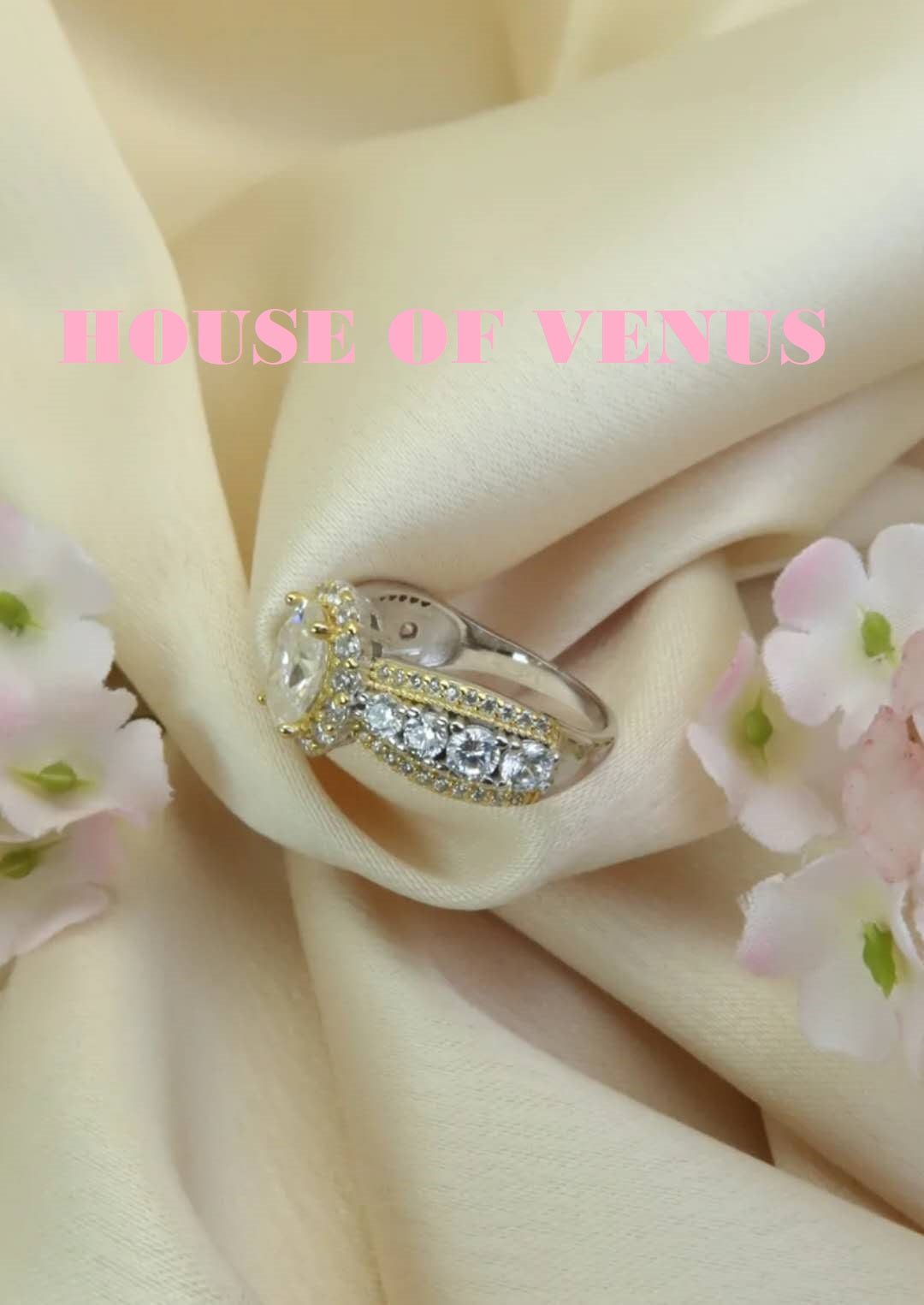 1.25ct Moissanite / 925 Silver & Gold Colour Ring - Honey Trap