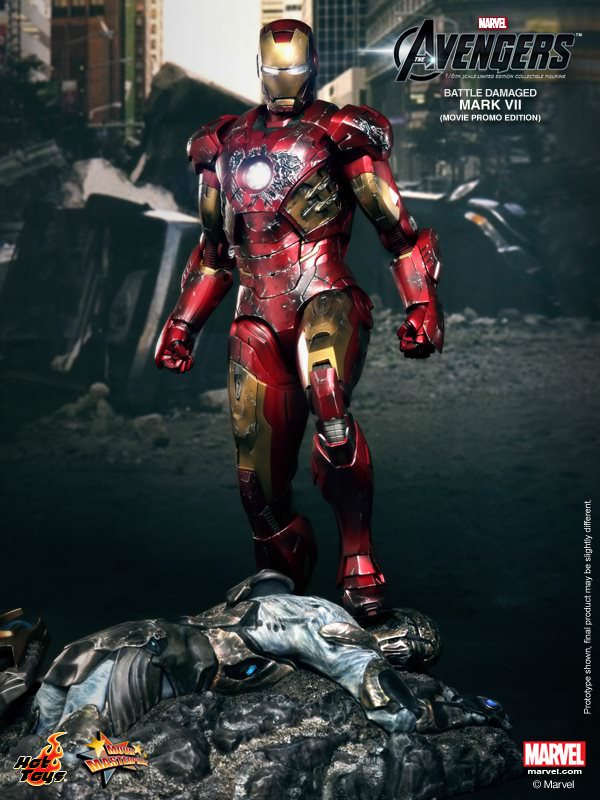 PRE-LOVED - Hot Toys - MMS196 - Avengers - Iron Man Mark VII (Battle Damaged Edition)