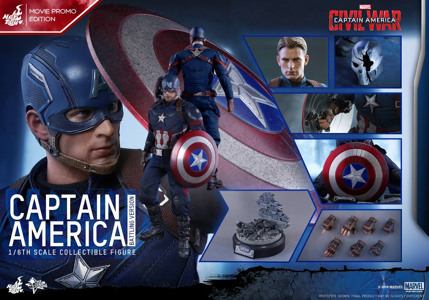 PRE-LOVED - Hot Toys - MMS360 - Civil War: Movie Promo Edition Captain America (Battling Version)