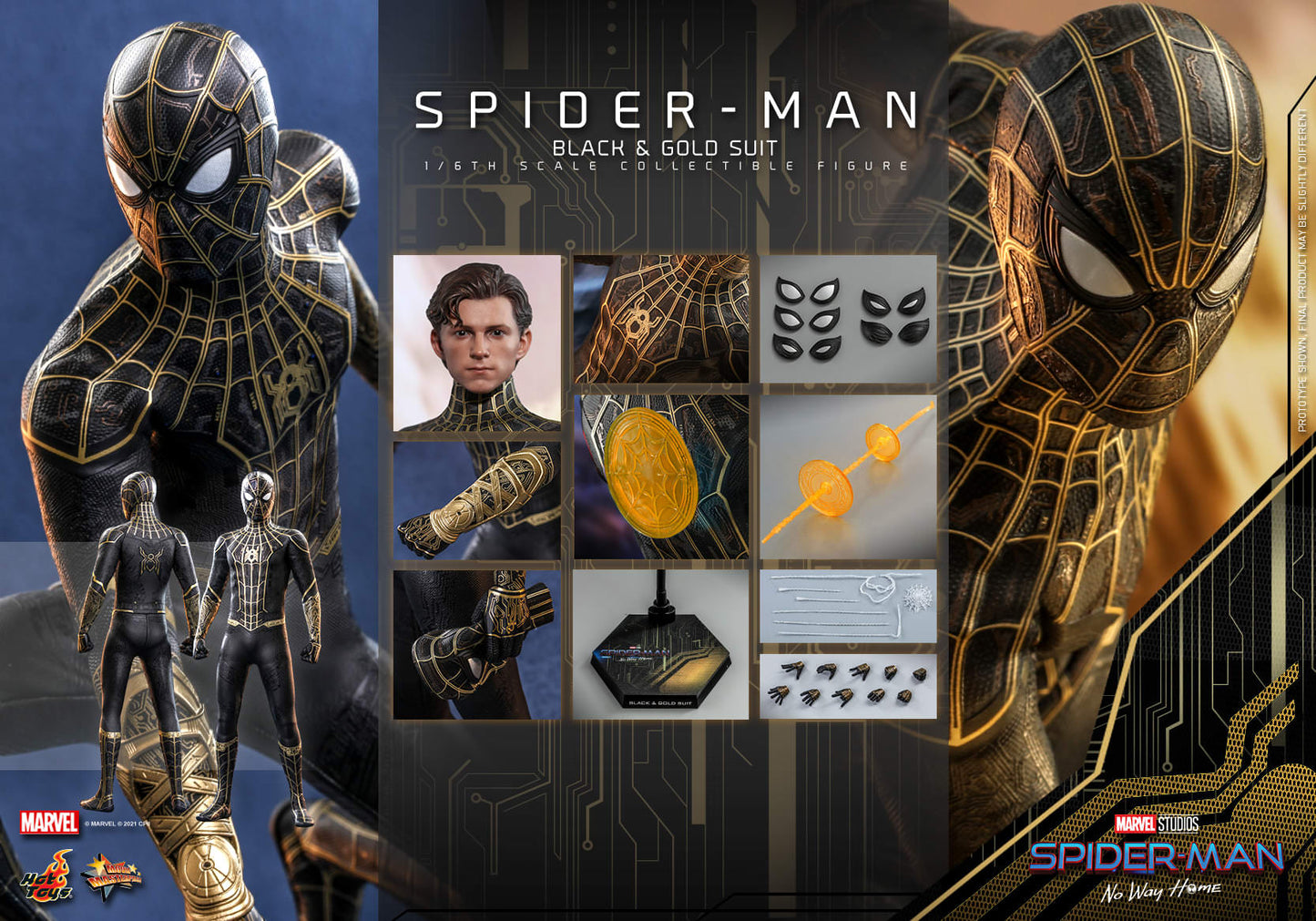 PRE-LOVED - Hot Toys - MMS604 - Spider-Man : No Way Home: Black & Gold Suit